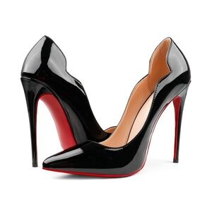 Black and Red Stiletto Heels with Glossy Finish